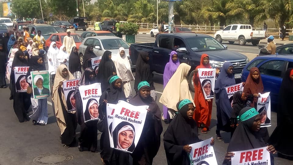 sisters protest arrest of marzieh in abuja